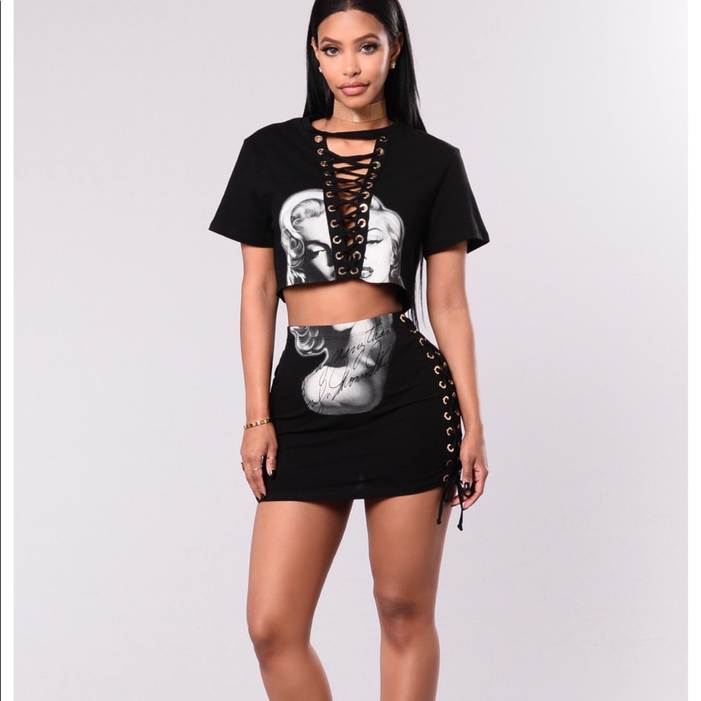 Two piece fashionnova mini skirt set price is firm